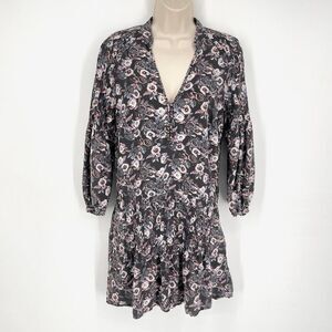 Veronica Beard Silk Palmetto Pintuck Mini Dress Sz 6 Multicolor Floral V-Neck